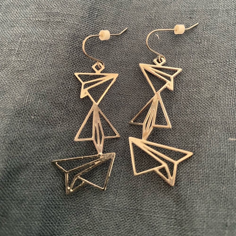 Paper airplane dangly earrings